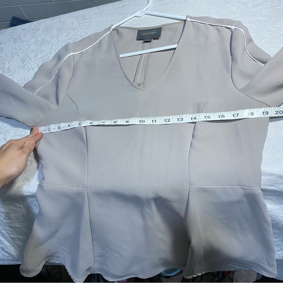 Fitted Dressy Blouse Flare Peplum Style Racing Stripe V Neck Longsleeve Medium - Picture 7 of 14